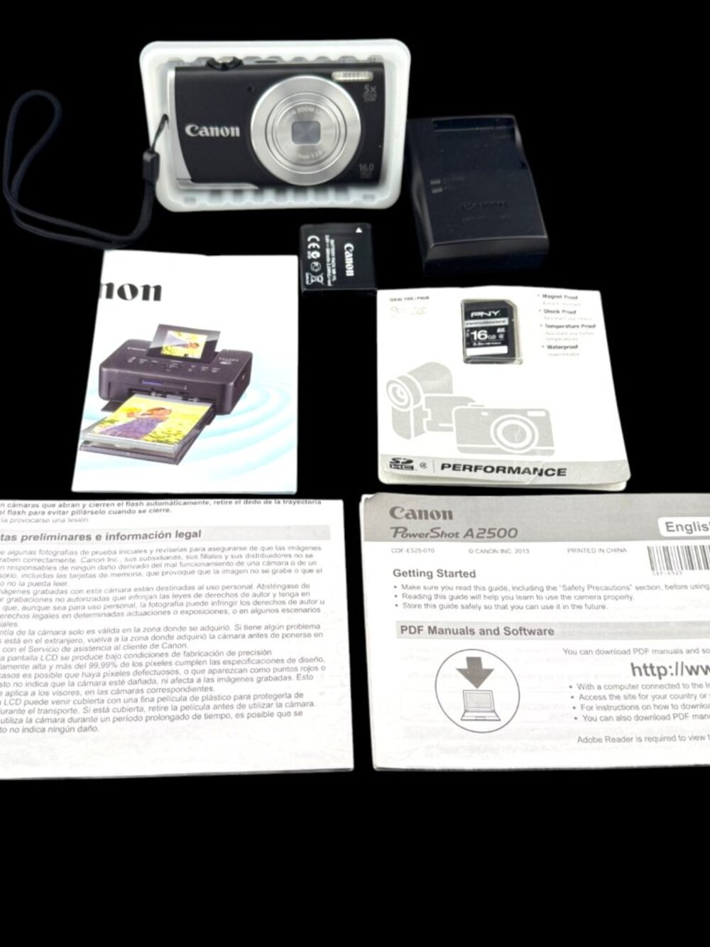 Canon PowerShot A2500 16MP Digital Camera Black Tested Original Box Charger
